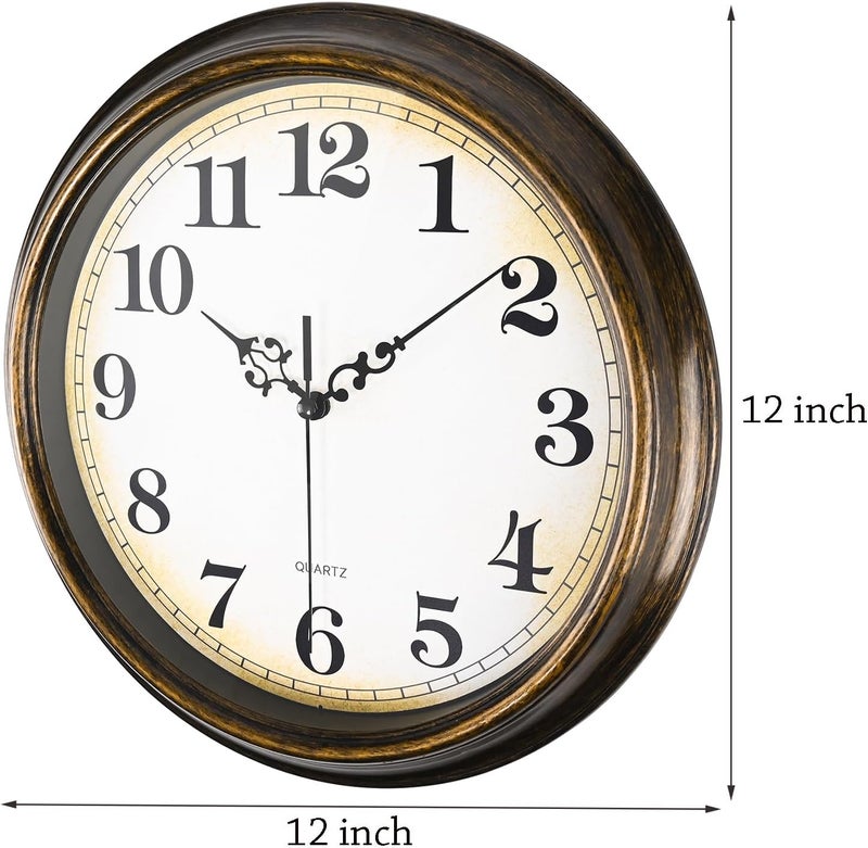Yoiolclc Wall Clock Battery Operated Silent Non-Ticking Vintage Wall Clocks for Kitchen, School, Living Room (12Inch, Bronze) - Image 4
